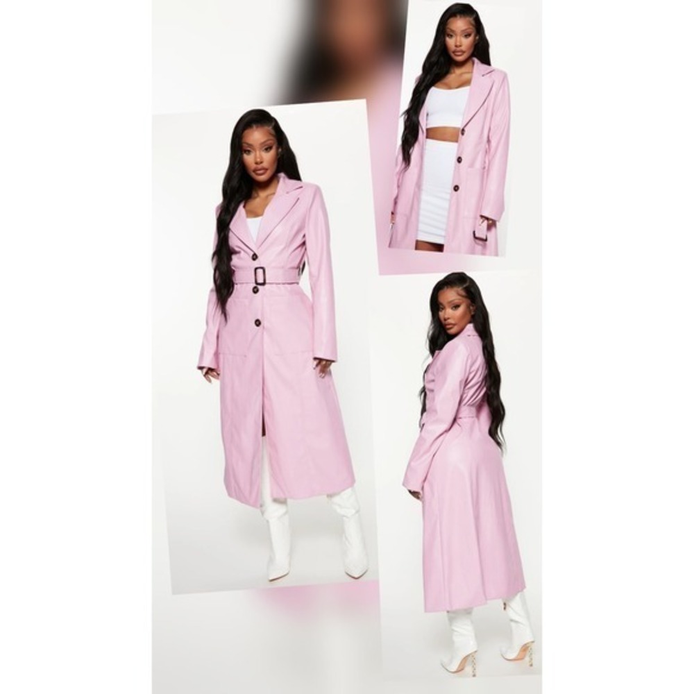 Fashion Nova‎ No Hard Feelings Faux Leather Trench Coat - Pink